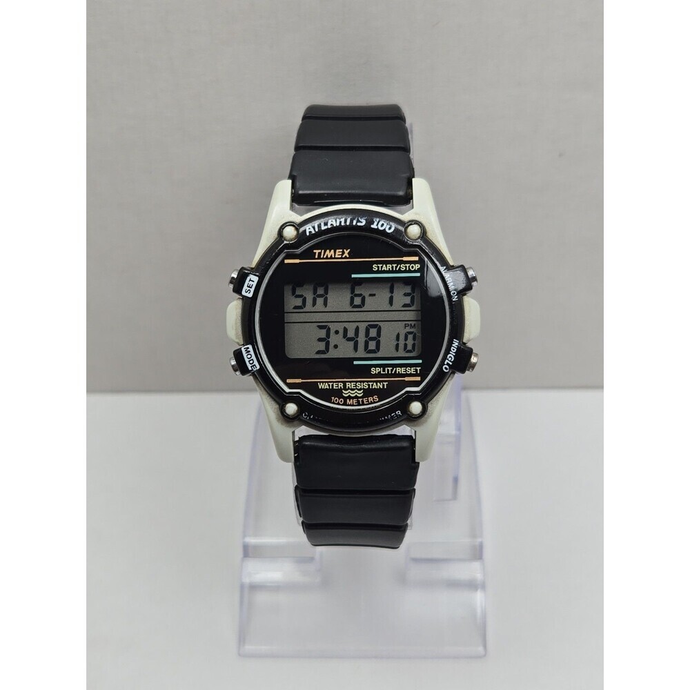 1993 Timex Atlantis 100 Indiglo Digital Watch Mens 40mm Chrono Alarm New Battery